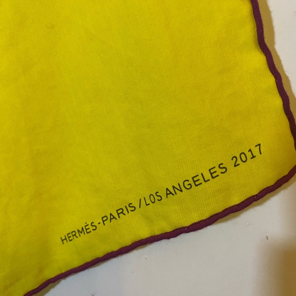 Hermès Ombré Yellow fade to Blue Scarf with Purple Trim